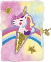 Journal intime secret en fourrure Totum Unicorn avec cadenas et fourrure douce - Livre de petite amie Carnet licorne ligné 21 x 15 cm Astuce cadeau