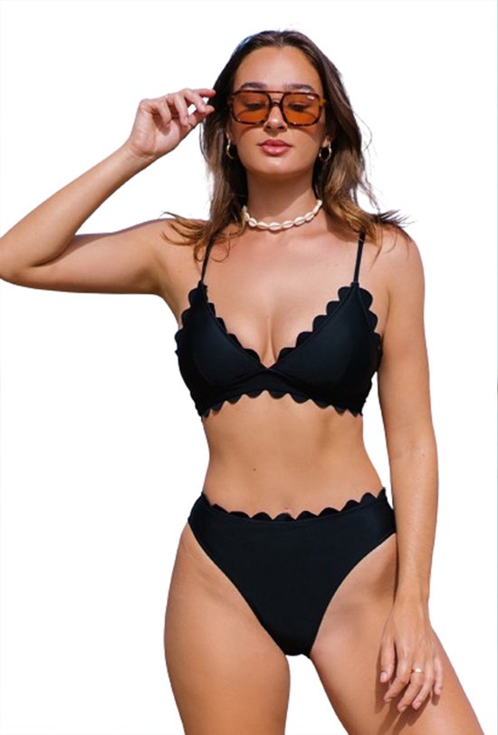 2-delige bikini set diepe decolleté - V-hals - Sexy afwerking - Verleidelijk - Zwart - Zomer - Zwemmen - Badpak