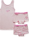Roze hemd met paardjesprint en bijpassende roze shorts met strikjes, met paardjes en hartjesprint.