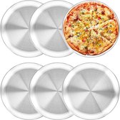 Set van 6 pizzaplaten, diameter 26 cm, roestvrij staal, ronde pizzavorm voor het bakken in de oven, gemakkelijk te reinigen en vaatwasmachinebestendig