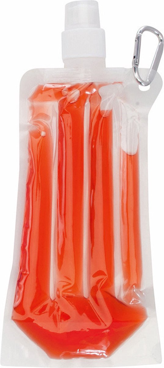 Drinkfles / waterfles bidon Opvouwbaar - rood - navulbaar - met koelelement - 400 ml - festival/outdoor — afbeelding 2