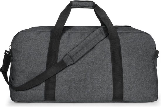 Grijze Eastpak reistas met verstelbare schouderband en zwarte hengsels.