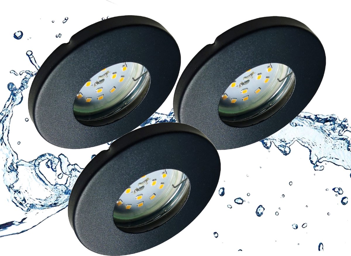 Trango Set van 3 IP65 inbouwspots 6729IP65-031MO in antraciet mat incl. 3x 5 Watt 3000K wa