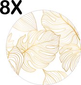 BWK Stevige Ronde Placemat - Wit met Gouden Palm Bladeren - Set van 8 Placemats - 50x50 cm - 1 mm dik Polystyreen - Afneembaar