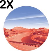BWK Stevige Ronde Placemat - Weg Door de Woestijn - Getekend - Set van 2 Placemats - 50x50 cm - 1 mm dik Polystyreen - Afneembaar