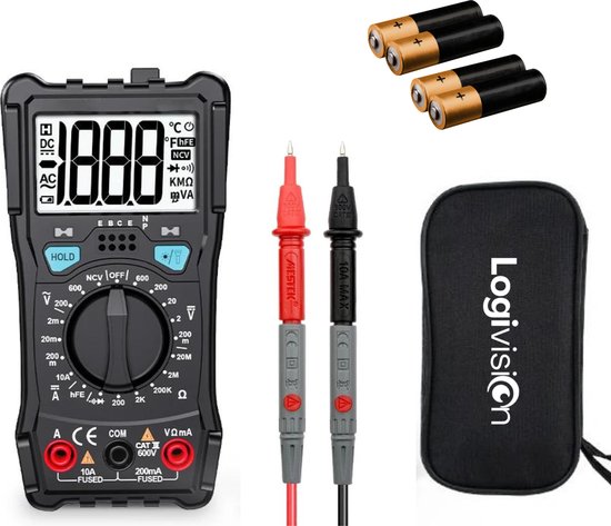 Foto: Logivision d90 digitale multimeter ac dc 12v 24v spanningsmeter led scherm inclusief batterijen hoesje inbegrepen