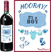Wijnetiket - Wine label Gender reveal Jongen - Hooray, it’s a Boy!