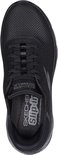 Bovenkant van een zwarte Skechers Go Walk Flex instapper met "Skechers Slip-ins" op de binnenzool.