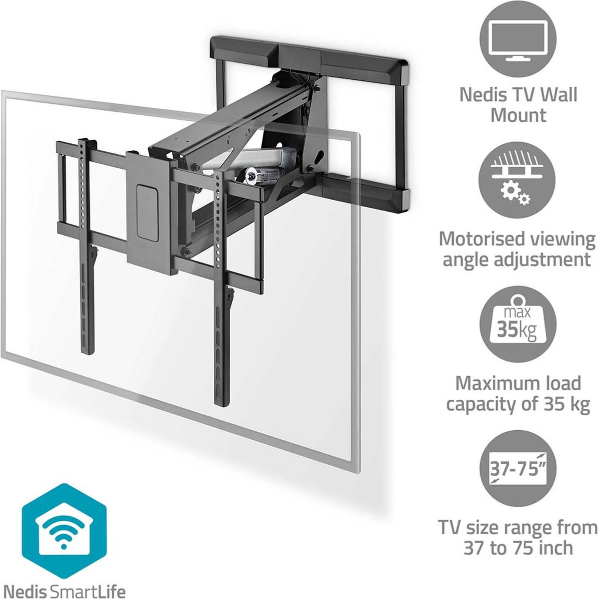 Gemotoriseerde TV-Muurbeugel | 37 - 75 " | Maximaal schermgewicht: 35 kg | Draaibaar | Minimale muurafstand: 153 mm | Maximale muurafstand: 485 mm | Afstandbestuurbaar | ABS / Staal | Zwart