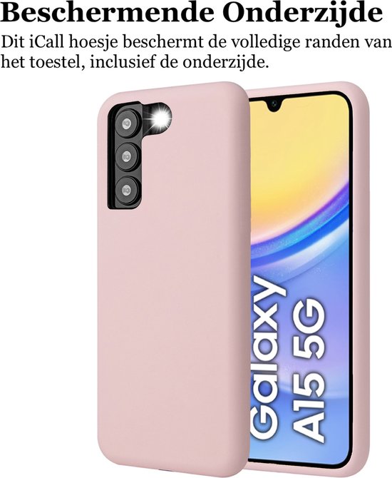 Coque adaptée pour Samsung Galaxy A15 - Protecteur d'écran Couverture Complète Glas & Appareil Photo - Coque Arrière Mat Rose