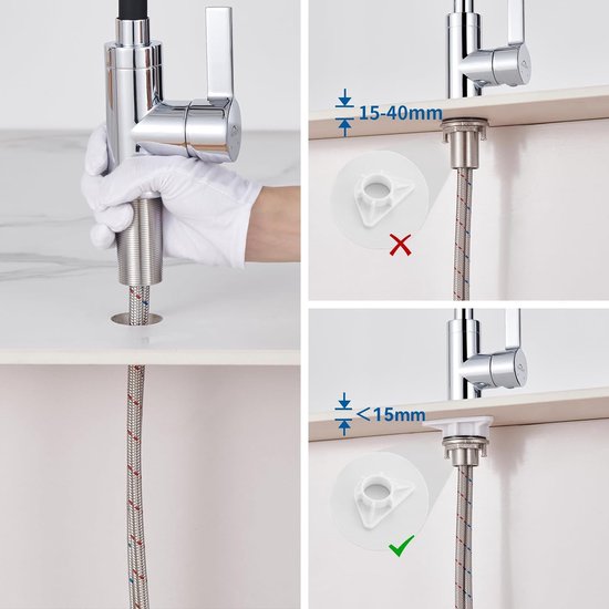 Keukenkraan met flexibele buis, 360 ° draaibare duurzame kraan van 304 roestvrij staal, eenhandsverbinding
