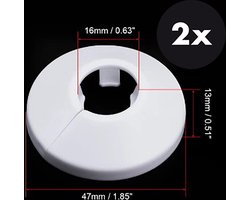 Witte verwarmingsbuis rozet voor buizen Ø 15 - 17mm - Voor buisomtrek 47 - 53mm - Buisrozet - Radiatorrozet - Radiatorbuis rozet - Klemrozet - Kraanrozet - Waterleiding rozet - Set per 2 stuks
