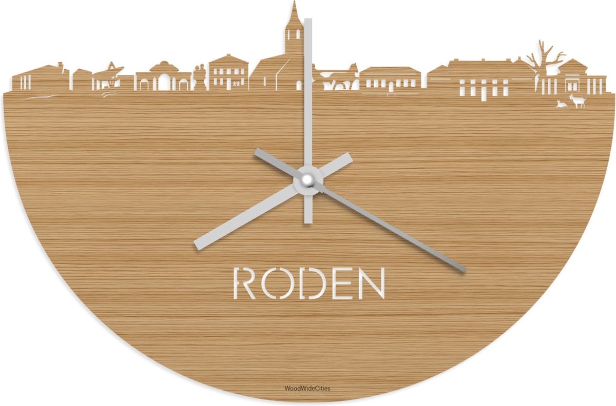 Skyline Klok Roden Bamboe hout - Ø 40 cm - Stil uurwerk - Wanddecoratie - Meer steden beschikbaar - Woonkamer idee - Woondecoratie - City Art - Steden kunst - Cadeau voor hem - Cadeau voor haar - Jubileum - Trouwerij - Housewarming - WoodWideCities
