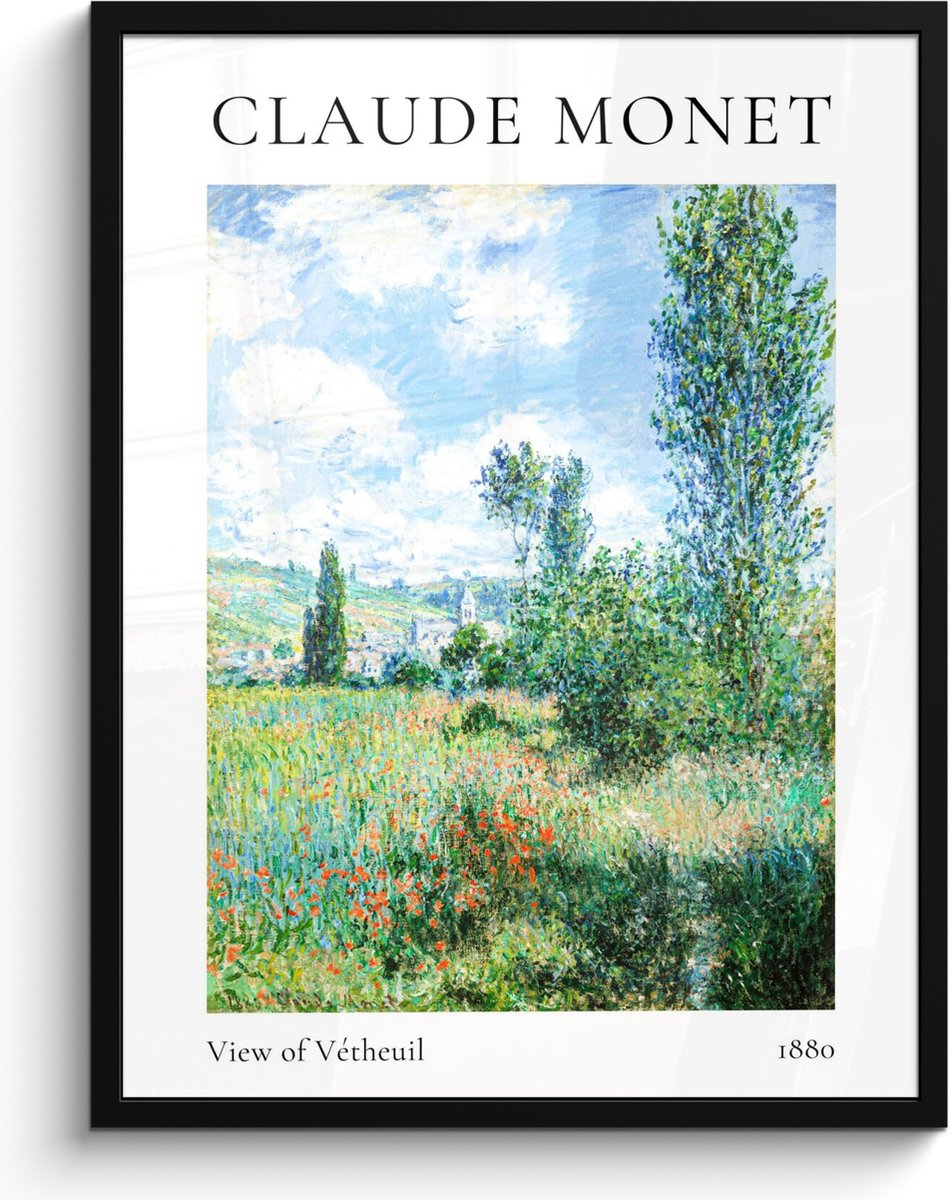 FrameYourWall Poster in lijst - Fotolijst 60x80 cm - Posters - Claude Monet - View of Vétheuil - Kunst - Oude meesters - Posterlijst zwart - Decoratie - Wanddecoratie woonkamer - Muurdecoratie slaapkamer