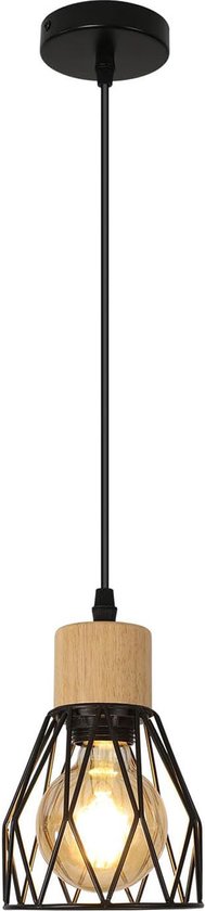 Goeco Hanglamp - 12cm*12cm - Klein - E27 - Lampenkap Met Ijzeren Kooi - Lijnlengte 1m - Verstelbare Hoogte - Zwart - Lamp Niet Inbegrepen