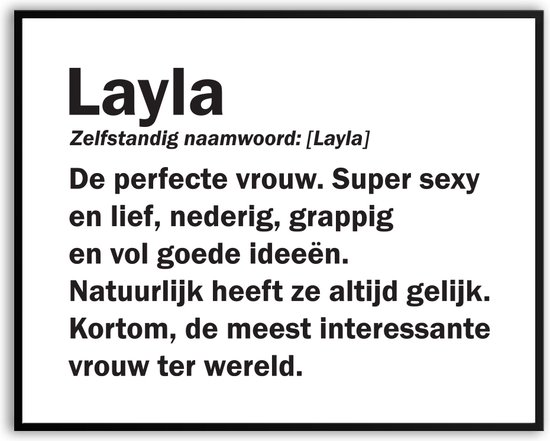 Layla Woordenboek Grappig Fotolijst met glas 50 x 70 cm - Cadeau - Kado - Schilderij - Muur - Verjaardag - foto - Poster - incl ophangsysteem