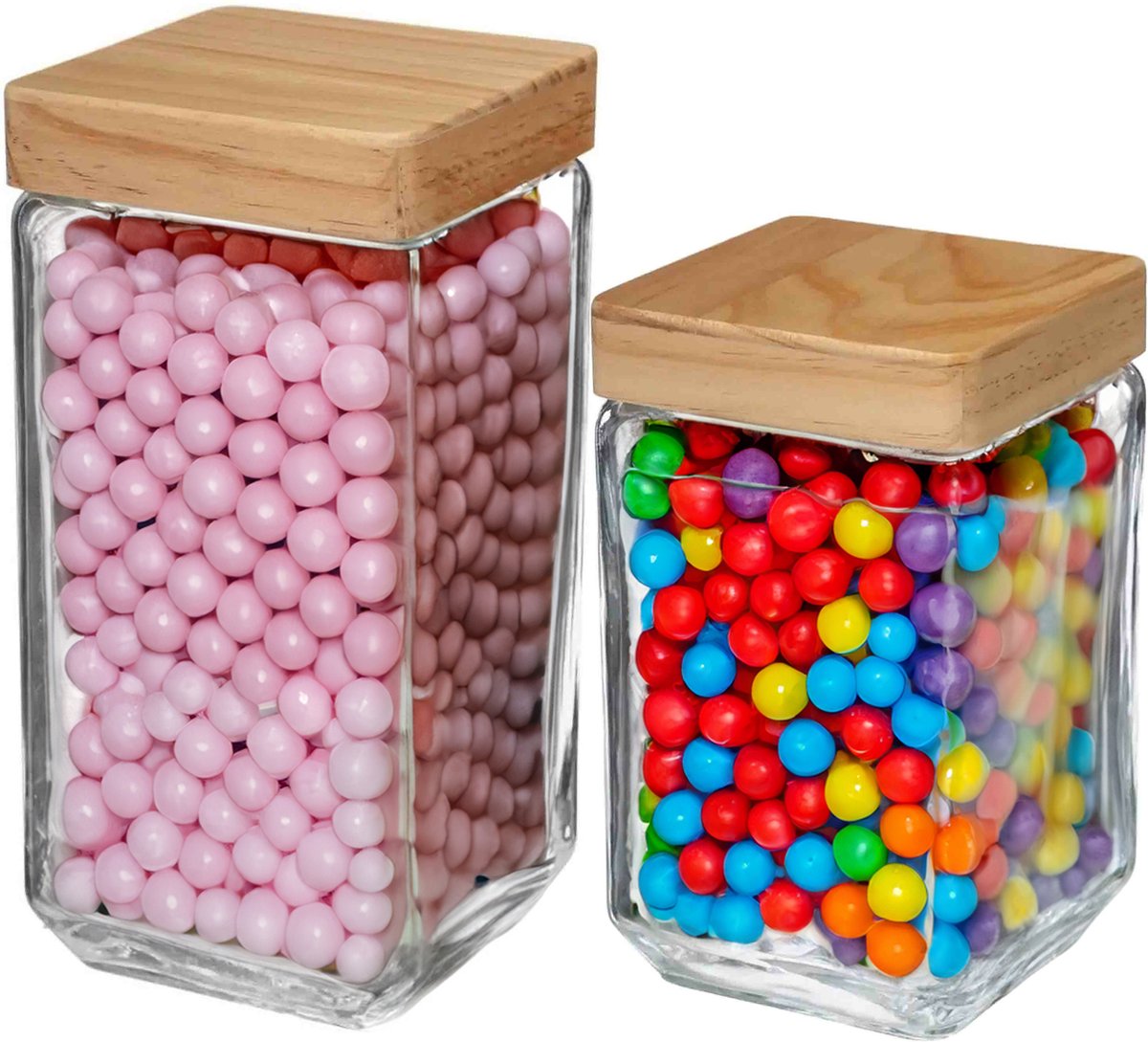 5five - 6x Keuken voorraadpotten glas met houten deksel - 2 formaten