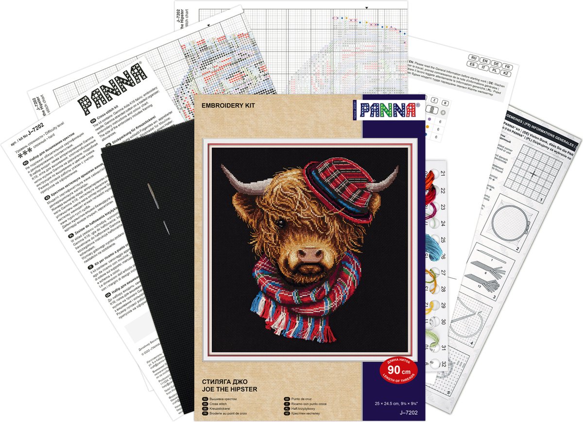 PANNA Borduurpakket Joe the Hipster J-7202 - Kruissteek - Borduren voor volwassenen - Aida Zwart — afbeelding 3