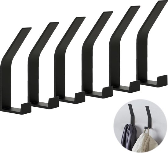 HERKINDNESS 6 stuks akoestische paneelhaken, zwart, creatieve V-vormige garderobehaken, zwart, met bevestigingsmateriaal, voor geluidsisolatieplaten met spleten van 1,6 cm of meer