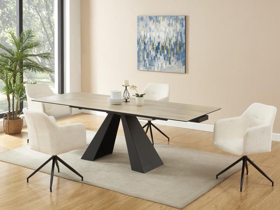 PASCAL MORABITO Table à manger extensible 6 à 10 places en verre trempé, céramique et métal - Naturel clair et noir - LOZIPA par Pascal MORABITO L 240 cm x H 76 cm x P 90 cm