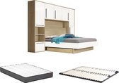 Bed met opbergruimte 160 x 200 cm - Kleur: Natuurlijk en wit + Bedbodem + Matras - NAJELI L 275 cm x H 216 cm x D 225 cm