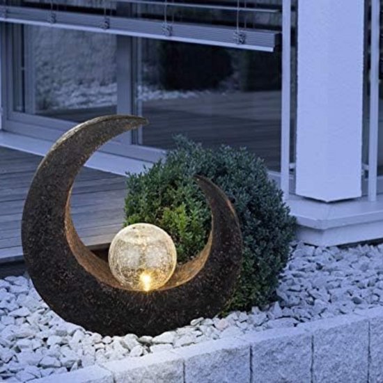 Zonnelamp voor buiten decoratie - maan zonnelamp tuindecoratie - tuinlampen solar led halve maan - tuinlamp hoogte 30 cm - buitenlamp bronskleuren van Lumisky — afbeelding 4