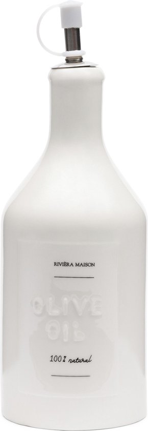 Riviera Maison Oliefles Wit porselein met tekst - RM Capri oliefles met schenktuit