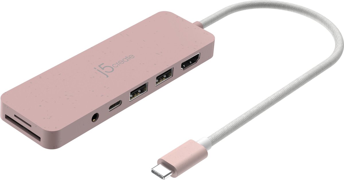 j5create Milieuvriendelijke USB-C-hub met meerdere poorten en stroomvoorziening
