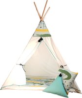 Tipi Tent voor kinderen - Speeltent - Crocodile Dundee - 160 x 110 x 110 cm - Complete set met vloerkleed en 2 kussens - Wigwam