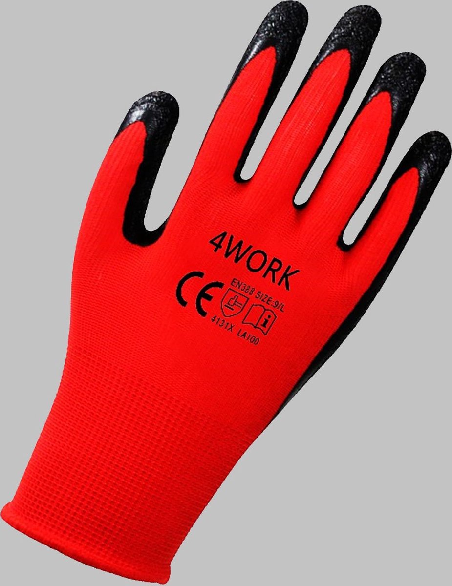 12 st. 4-Work Professionele Werkhandschoenen, maat 9 - Comfort, Grip en Veiligheid in één! ________________________________________
