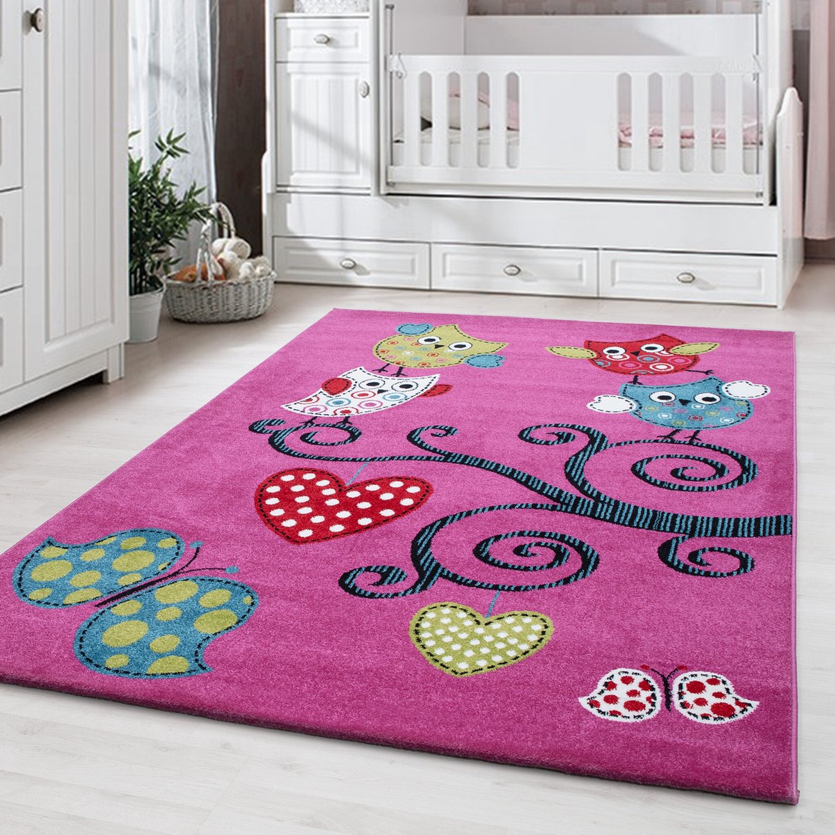 flycarpets Flycarpets - Kids Kinderkamer Uil Paars Vloerkleed - 120x170 cm Roze