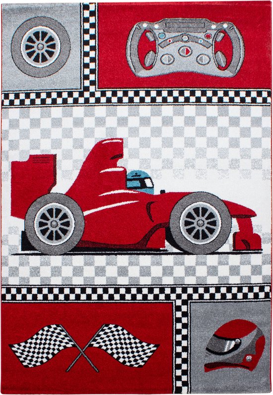 Flycarpets Flycarpets - Kids Kinderkamer Raceauto Rood Vloerkleed - 160x230 cm