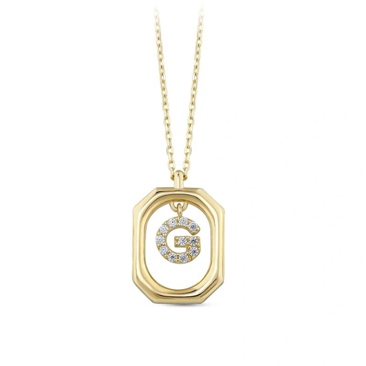 Goud Hanger Letter G met Ketting Zirkonia 14 karaats