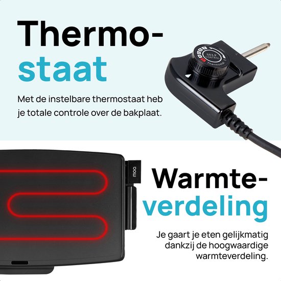 MOA Elektrische Grillplaat - Teppanyaki Bakplaat - Tafelgrill - BPA-vrij - Gourmetstel voor 8 Personen - XXL - 2400W - Zwart — afbeelding 4