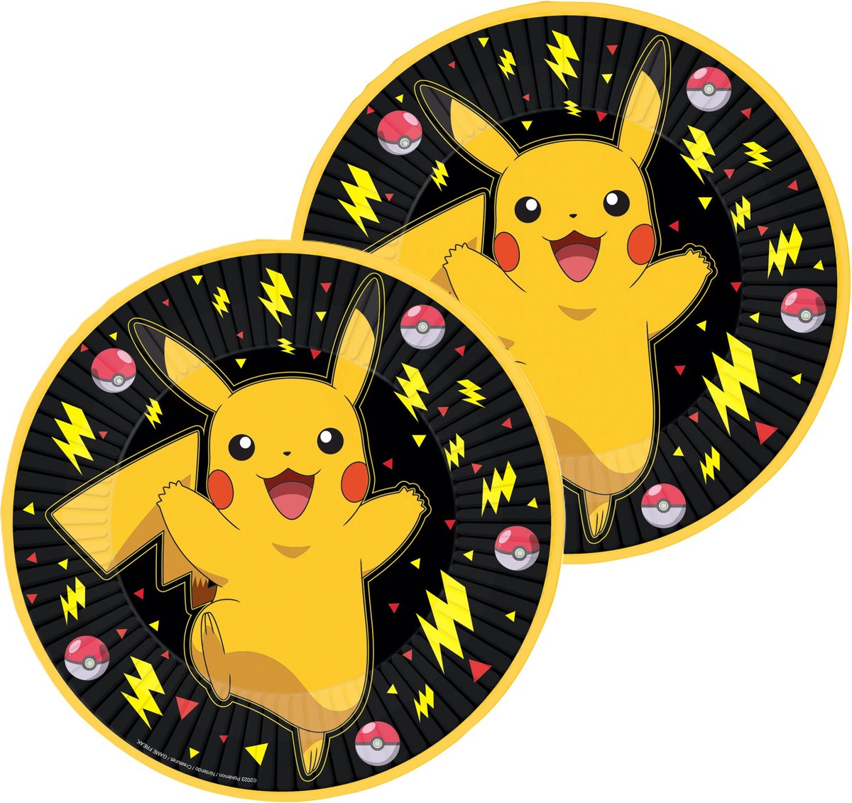 Amscan Pokemon themafeest gebaksbordjes - 16x - zwart/geel - karton - D23 cm