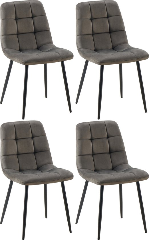 CLP Antibes Set van 4 eetkamerstoelen - Zonder armleuning - Velvet - antraciet