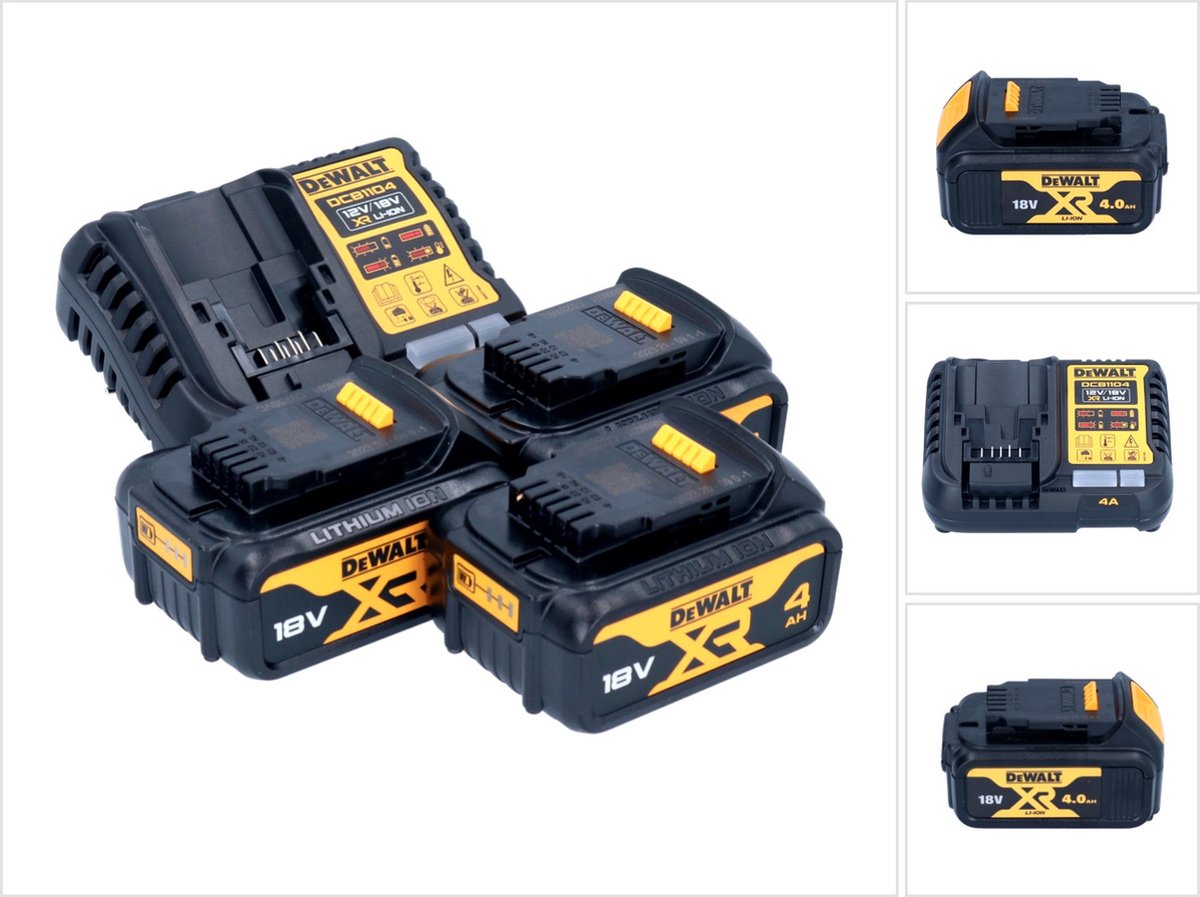 DeWalt DCB 1104 M3 accu-starterset 12 V / 18 V 3x accu 4,0 Ah + DCB 1104 oplader