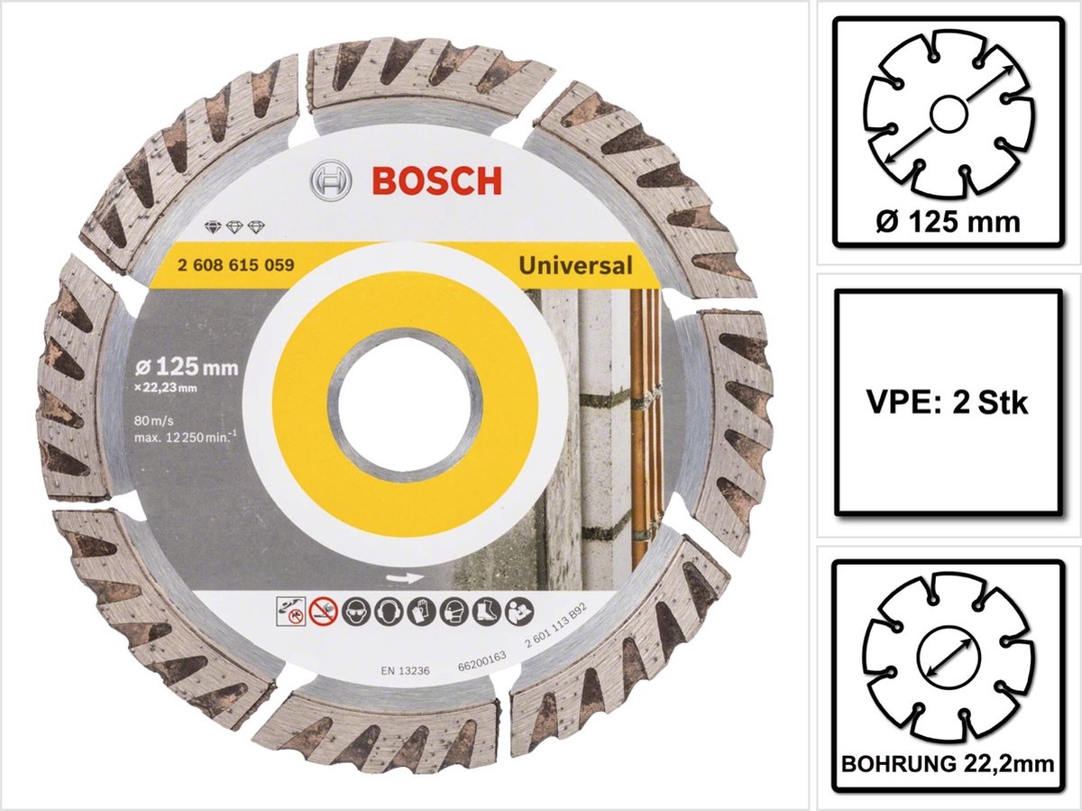 Bosch Standard voor Universele diamantdoorslijpschijf 125 x 22,23 mm 2 st. ( 2x 2608615059 ) voor beton, staal-beton, baksteen, kalk en zandsteen