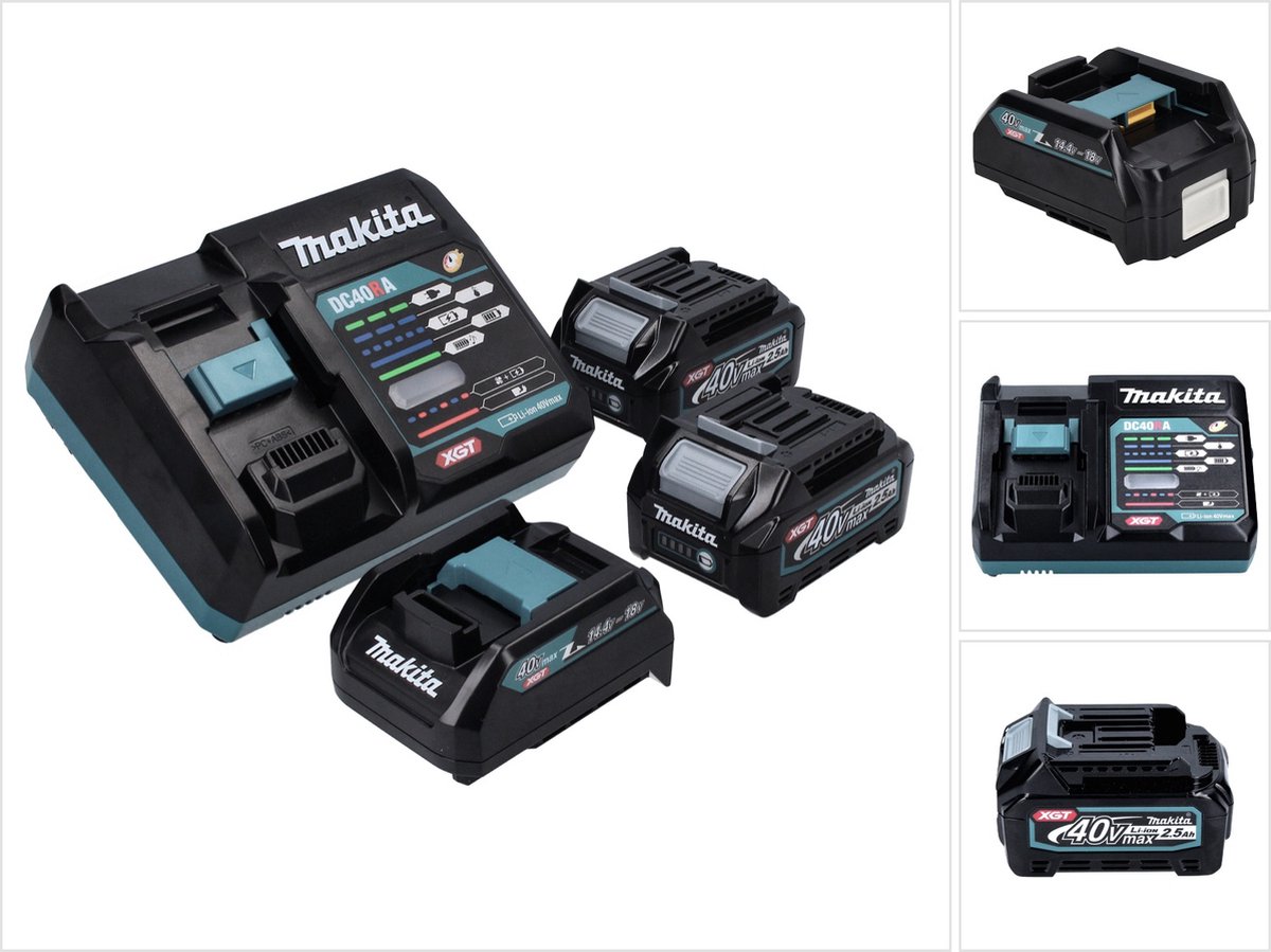 Makita Power Source Kit 40 V max. met 2x BL 4025 accu 2,5 Ah ( 2x 191B36-3 ) + DC 40 RA snellader ( 191E07-8 ) + ADP10 laadadapter LXT naar XGT 14,4 V 18 V ( 191C10-7 )
