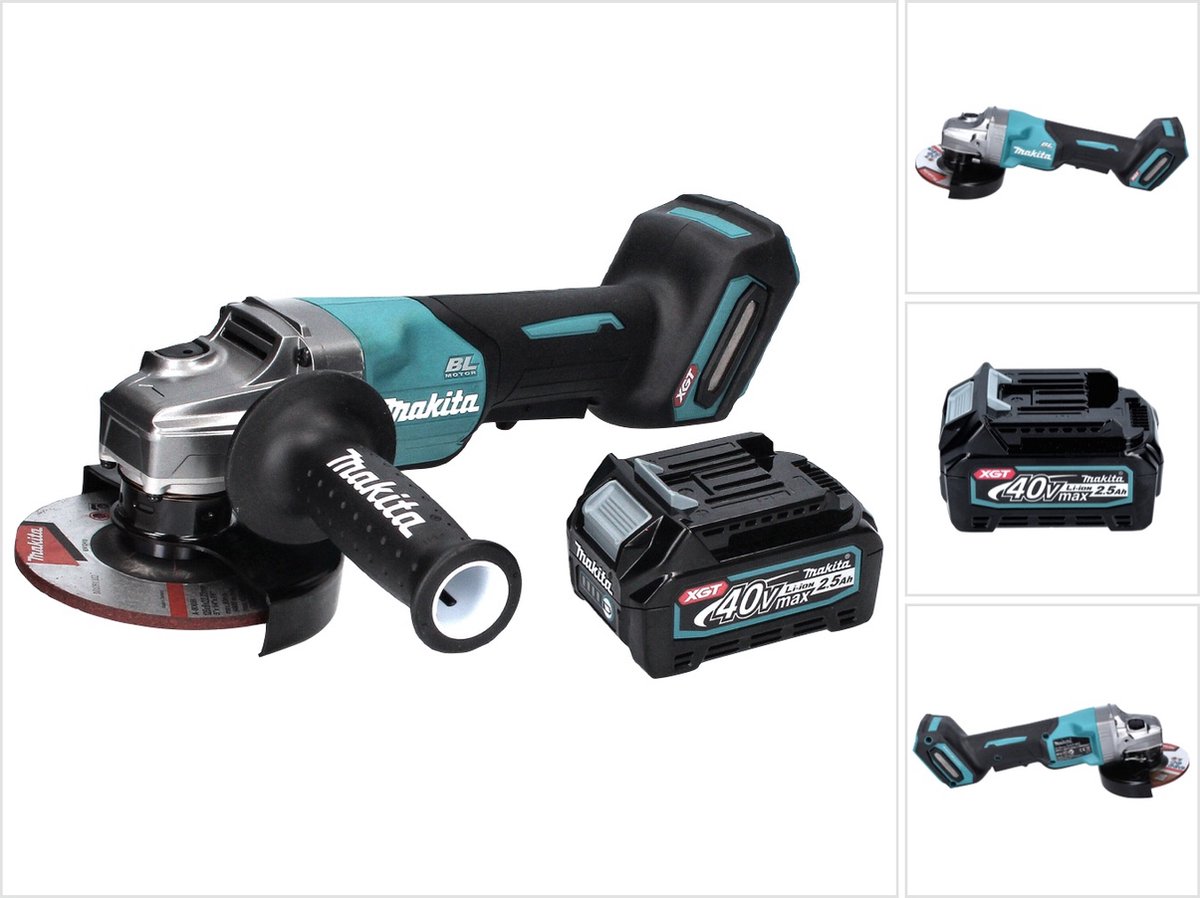 Makita GA 016 GD1 accu haakse slijper 40 V max. 125 mm borstelloos XGT + 1x accu 2,5 Ah - zonder oplader