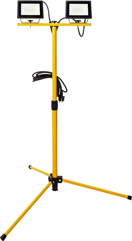 MASKO® LED Bouwlamp Met Statief 100W Dubbele 2x 50W Spot 6500K Werklamp 5m Binnen Buiten in Hoogte Verstelbaar Tot Max. 202cm