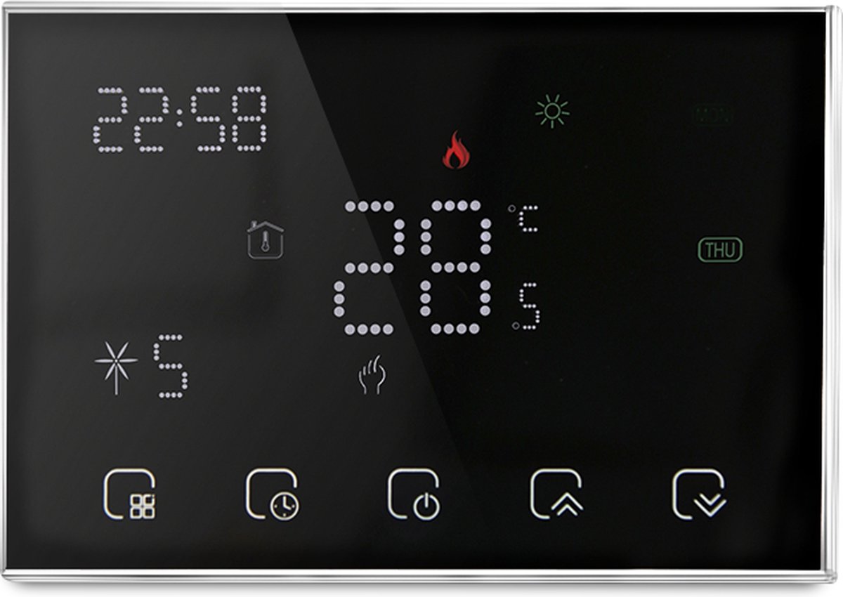 Slimme Thermostaat met Touchscreen | Batterijen of USB-C voeding | Draadloos + RF Ontvanger | Opbouw of Los Staand | C.V. Installatie | Boiler | Infrarood & Elektrische vloerverwarming | Zwart op Prijzenvolger.com