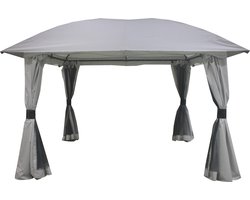 Luxe paviljoen Lindo | Tuinpaviljoen 3,5 x 3,5 m | Steengrijs – 100% Waterdicht – PVC Dak 270 g/m² – tuinpaviljoen Inclusief Zijwanden & Muskietennetten – Partytent – Prieel – Overkapping Tuin of Terras