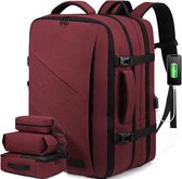 Reisrugzak voor dames en heren, handbagage, grote uitbreidbare rugzak, goedgekeurde handbagage rugzak, laptoprugzak 15,6 inch/45,7 cm, weekendtas voor wandelen - Rood