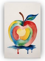 Appel kleurrijk abstract schilderij - Waterverf schilderijen - Schilderijen glas keuken - Wanddecoratie kinderkamer - Plexiglas schilderij - Kunstwerk - 60 x 90 cm 5mm