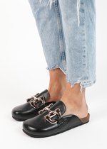 Sacha - Dames - Zwarte leren slip ons met chain - Maat 36