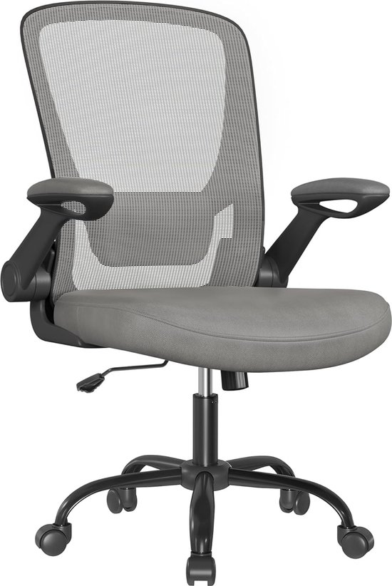 Chaise de bureau ergonomique en toile, fauteuil, soutien lombaire rembourré, mécanisme à bascule, assise de 53 cm de large, accoudoirs pliables, Grijs Dove