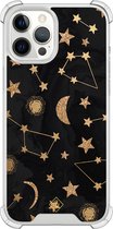 Casimoda® hoesje - Geschikt voor iPhone 12 Pro Max - Counting The Stars - Shockproof case - Extra sterk - TPU/polycarbonaat - Bruin/beige, Transparant