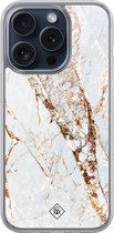 Casimoda® hoesje - Geschikt voor iPhone 15 Pro - Marmer Goud - 2-in-1 case - Schokbestendig - Marble design - Verhoogde randen - Goudkleurig, Transparant