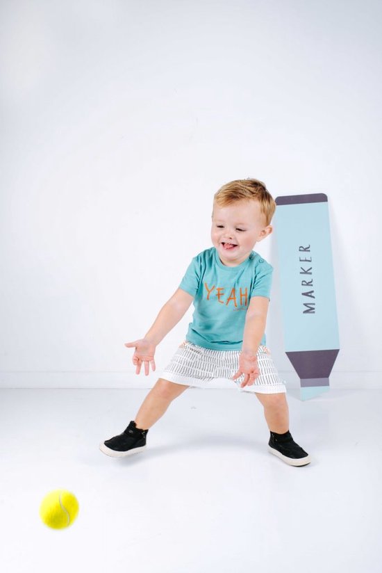 Ensemble - Jongen - T shirt turquoise - Shortje met fijne lijntjes - 3 maand 62